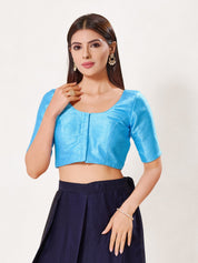 Vamas Art Silk Round Neck Solid Front Open Blouse