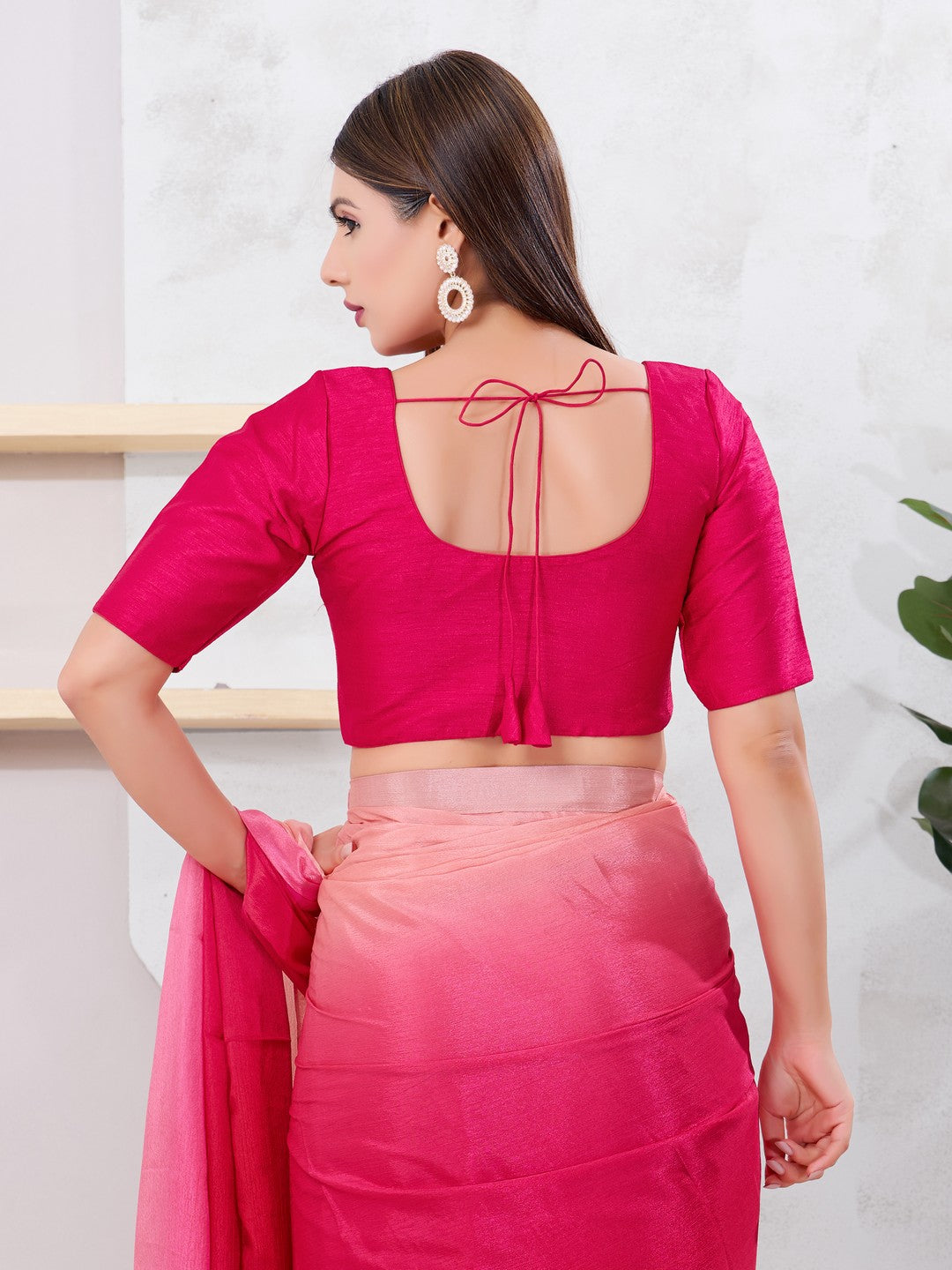Vamas Art Silk Round Neck Solid Front Open Blouse