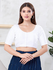 Vamas Art Silk Round Neck Solid Front Open Blouse