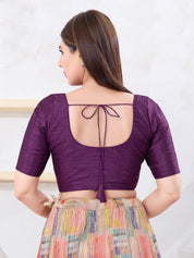 Vamas Art Silk Round Neck Solid Front Open Blouse