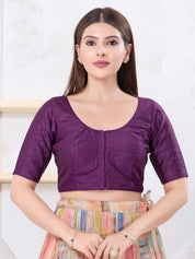 Vamas Art Silk Round Neck Solid Front Open Blouse