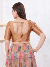 Vamas Art Silk Round Neck Solid Front Open Blouse