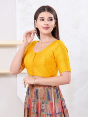 Vamas Art Silk Round Neck Solid Front Open Blouse