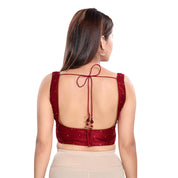 Vamas Solid Stone Embellished Round Neck Sleeveless Blouse