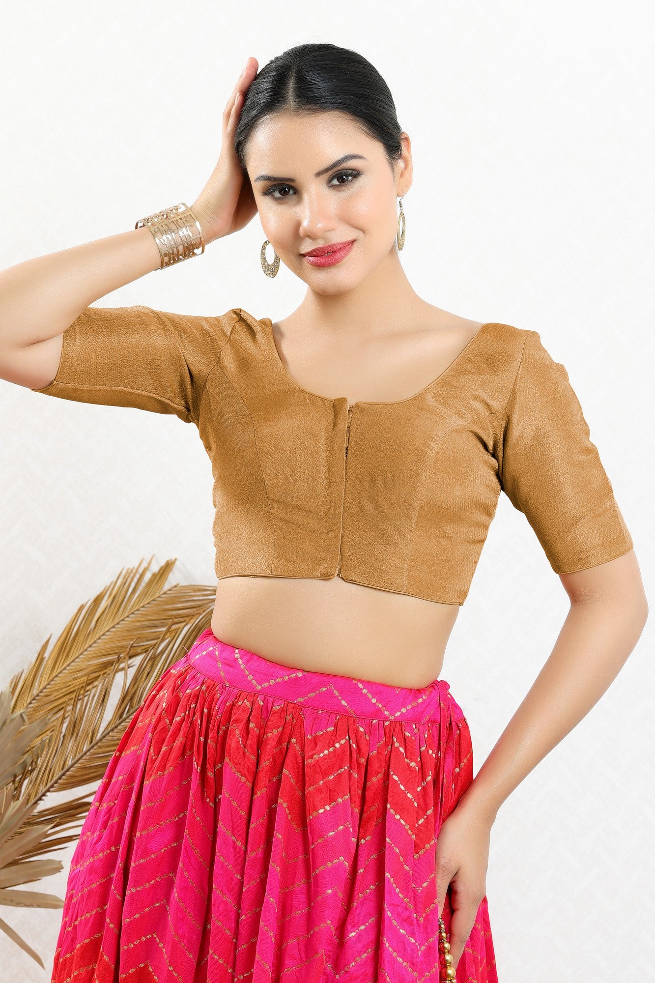 Vamas Tissue Round Neck Front Open Blouse