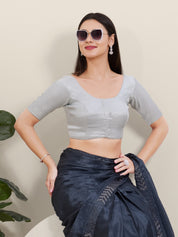 Vamas Tissue Round Neck Front Open Blouse