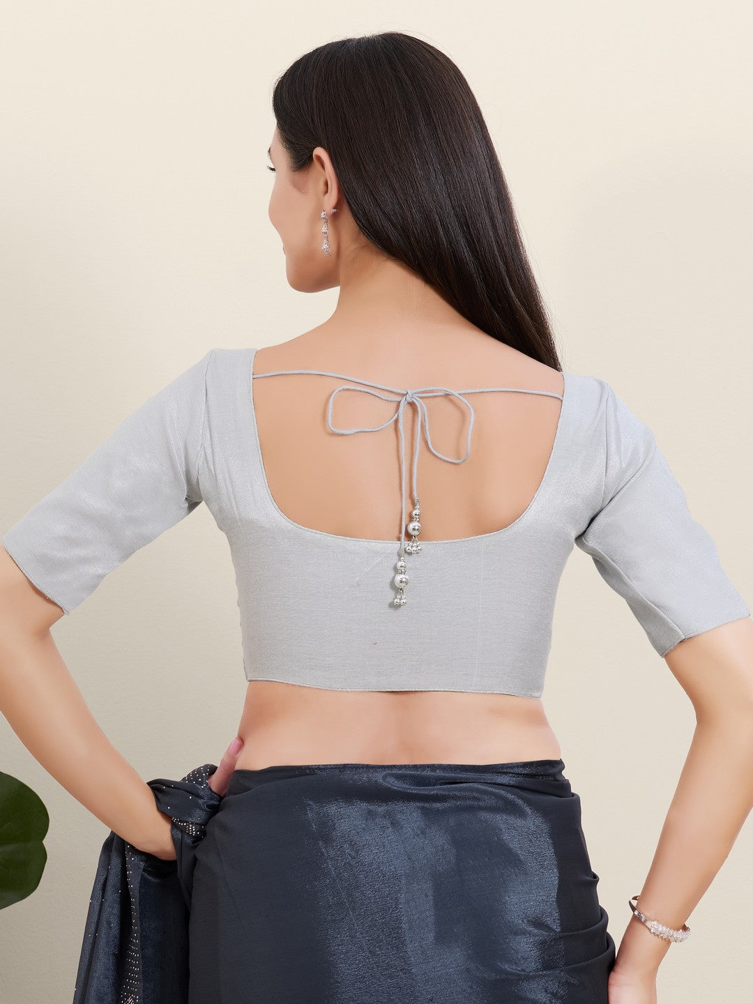 Vamas Tissue Round Neck Front Open Blouse