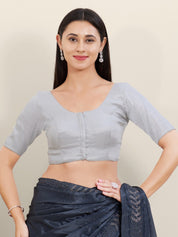 Vamas Tissue Round Neck Front Open Blouse