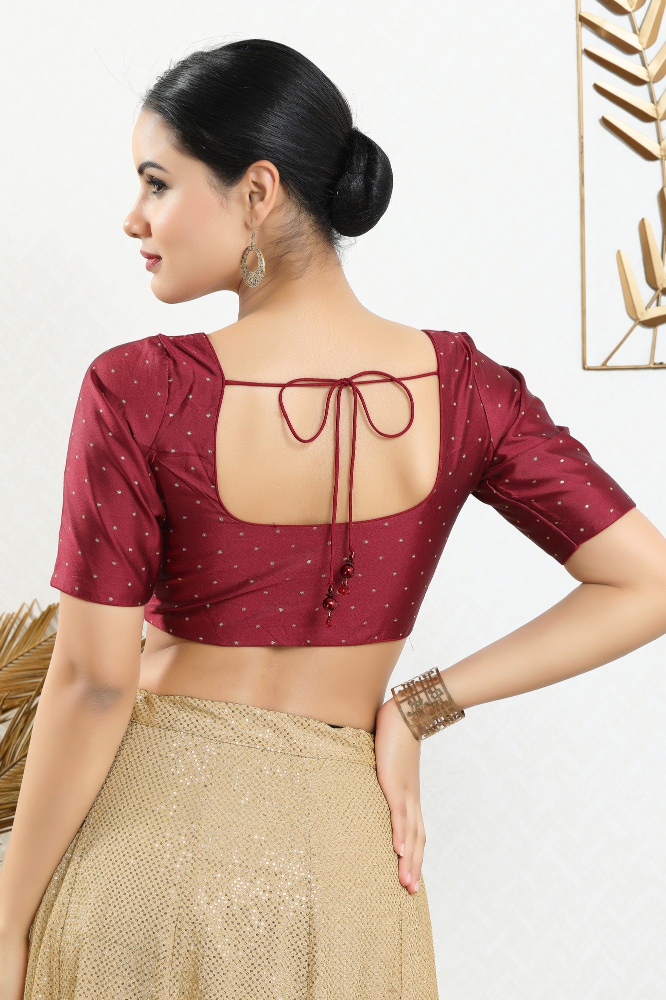 Vamas Tafetta Silk Zari Butti Round Neck Festive Blouse