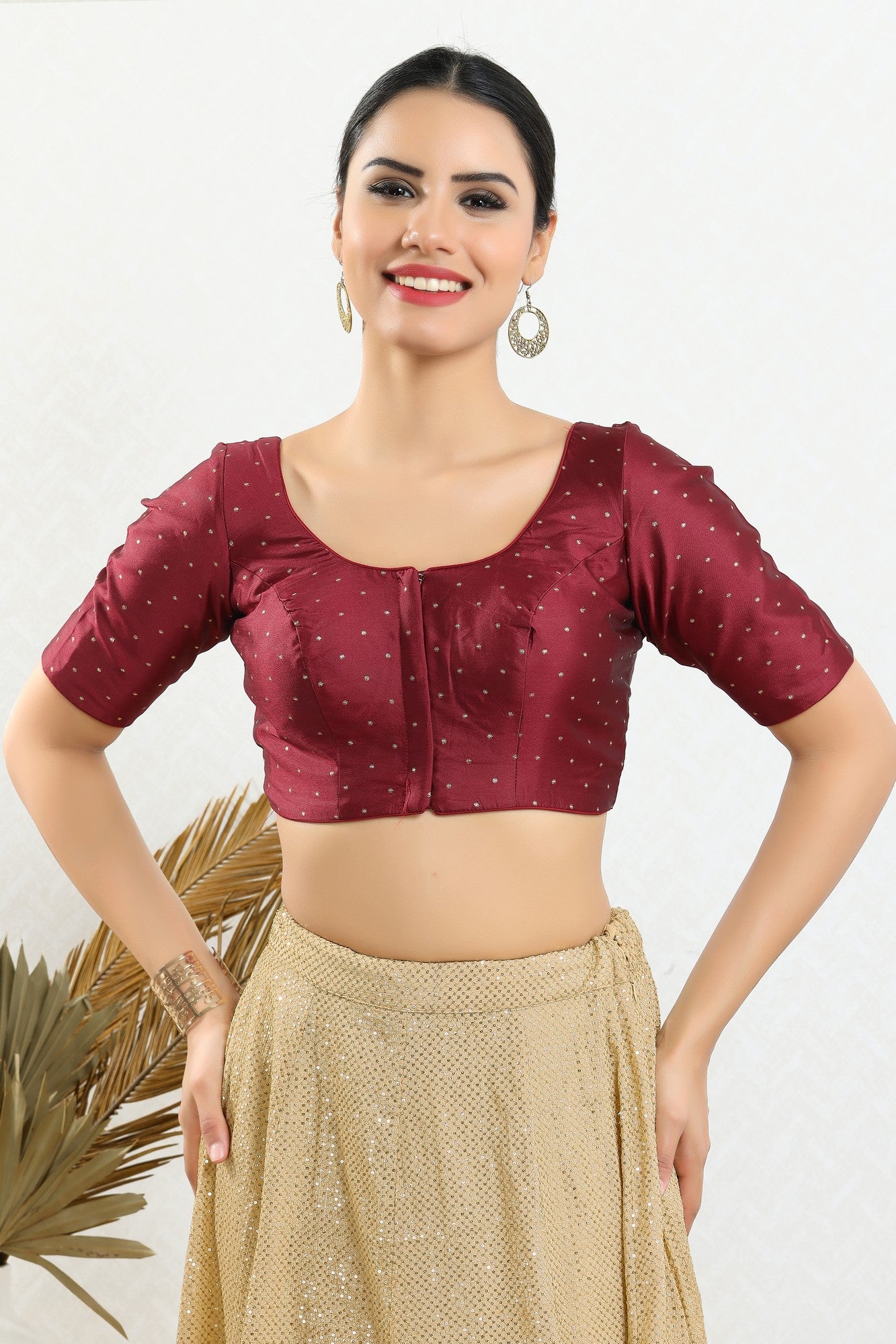 Vamas Tafetta Silk Zari Butti Round Neck Festive Blouse