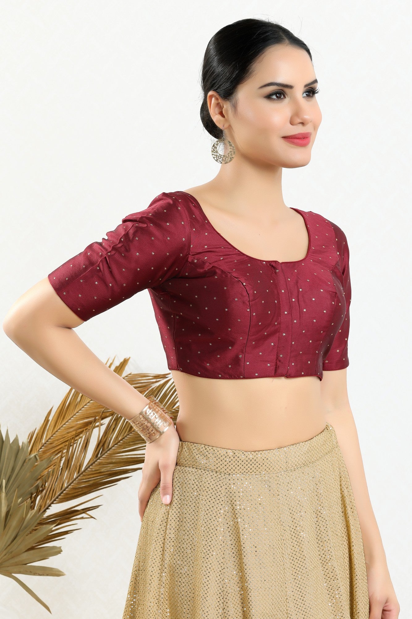 Vamas Tafetta Silk Zari Butti Round Neck Festive Blouse