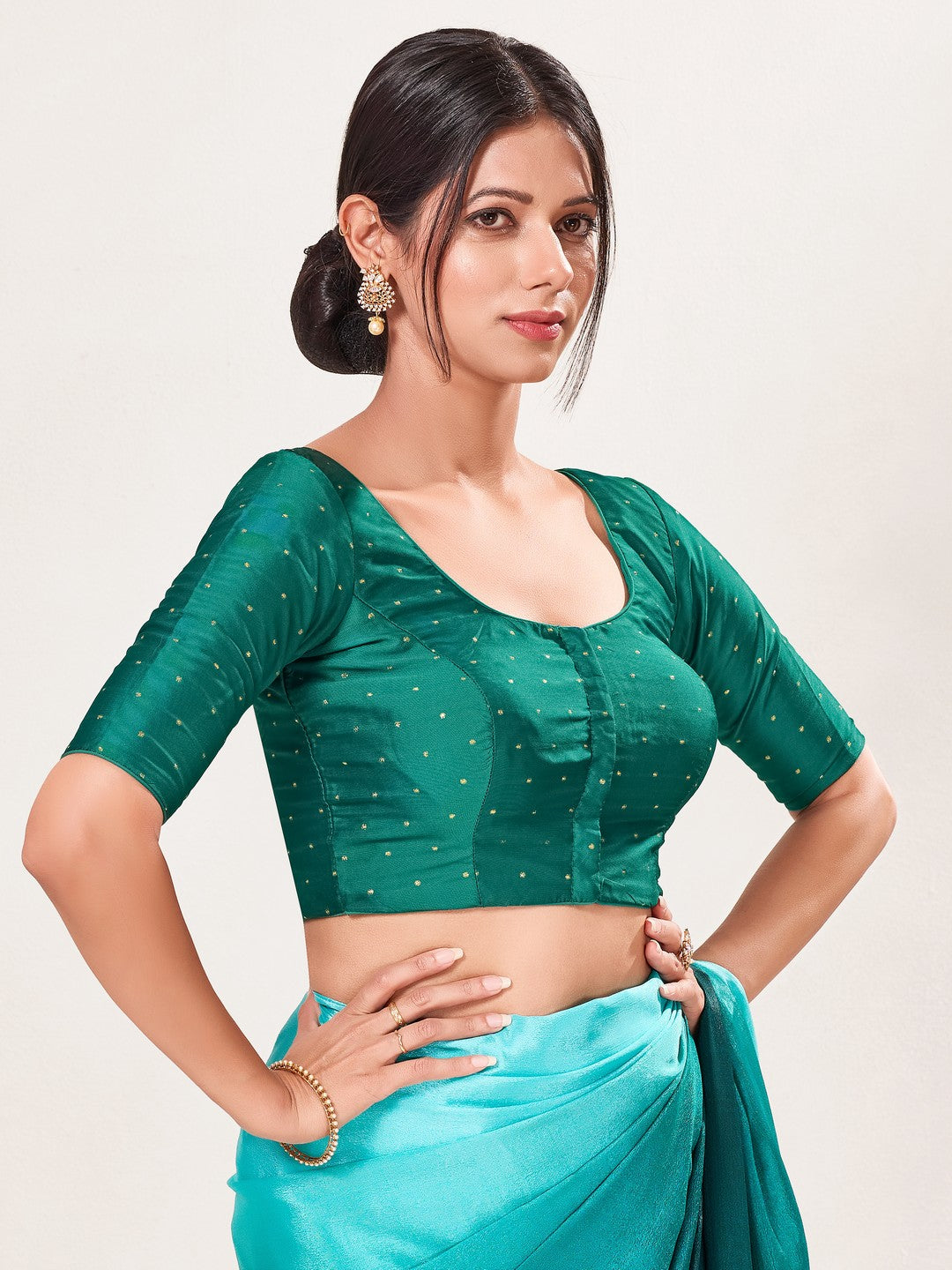 Vamas Tafetta Silk Zari Butti Round Neck Festive Blouse