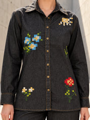 Charcoal Black Lego Cross-Stitch Co-ord Set in Cotton Denim