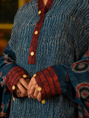 Blue & Maroon Abstract Printed Anti-Fit Eagle Style Co-ord Set in Crepe