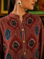 Maroon Abstract Printed Anti-Fit Eagle Style Co-ord Set in Crepe