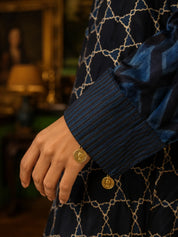 Navy Blue & Black Geometric Printed Anti-Fit Eagle Style Co-ord Set in Crepe
