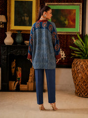 Blue & Maroon Abstract Printed Anti-Fit Eagle Style Co-ord Set in Crepe