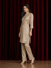 Champagne Coloured Kurta Set Gota Patti Detailing in Crepe