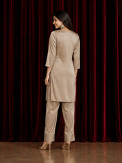Champagne Coloured Kurta Set Gota Patti Detailing in Crepe