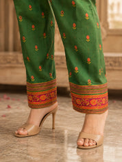 Red & Green Floral Printed Co-ord Set in Muslin