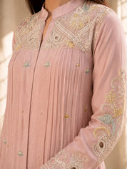 Soft Pink 2 Piece Co-ord Set with Ivory Floral Embroidery in Chinnon