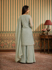 Sea Green 3 Piece Co-ord Set with Decorative Buttons in Crushed Tissue