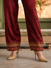 Maroon and Olive Co-ord Set with Sequin Embroidery & Farsi-Style Pants in Muslin