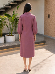 Mauve Dress with Floral Vest Detail & Adjustable Side Tie-Up in Cotton Flex