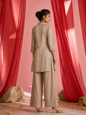 Champagne Coloured Kurta Set Gota Patti Detailing in Crepe