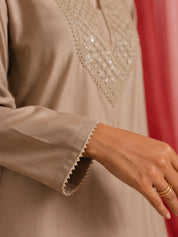 Champagne Coloured Kurta Set Gota Patti Detailing in Crepe