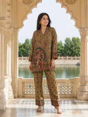 Olive Khaki Embroidered Co-ord Set in Muslin