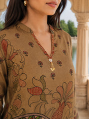 Olive Khaki Embroidered Co-ord Set in Muslin