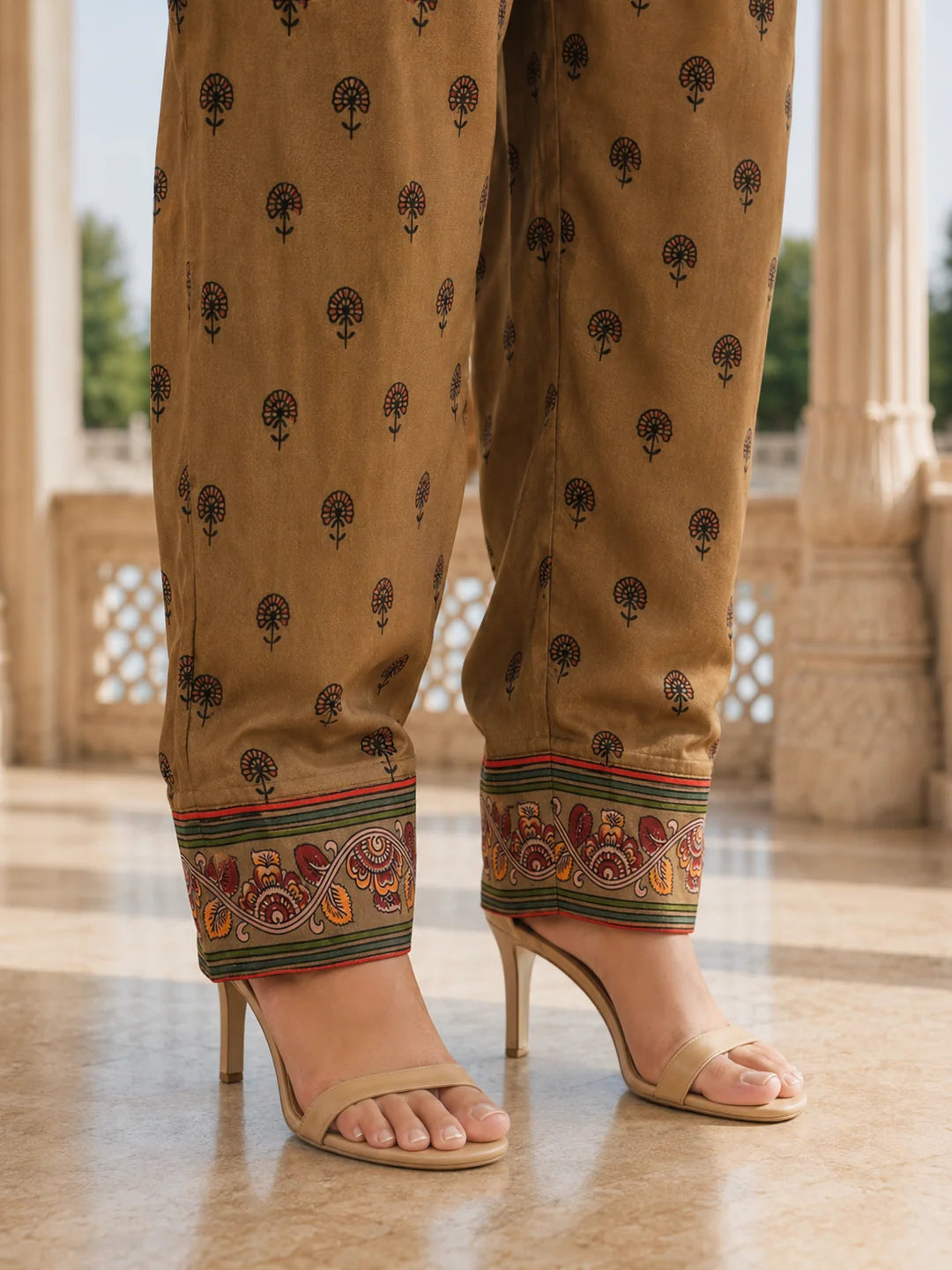 Olive Khaki Embroidered Co-ord Set in Muslin