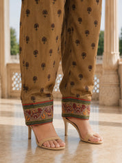 Olive Khaki Embroidered Co-ord Set in Muslin