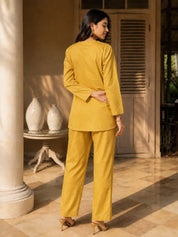 Yellow Co-ord Set with Geometric Embroidery in Cotton Flex