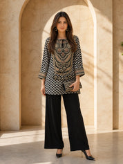 Black & White Embroidered Co-ord Set in Muslin