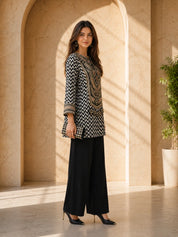 Black & White Embroidered Co-ord Set in Muslin
