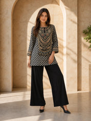 Black & White Embroidered Co-ord Set in Muslin
