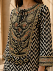 Black & White Embroidered Co-ord Set in Muslin