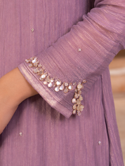 Dusty Mauve Shimmer 3-Piece Kurta Set with Sequin Detailing in Crushed Tissue