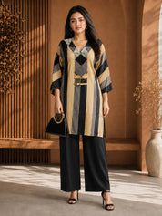 Black & Beige Embroidered Co-ord Set in Crepe