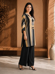 Black & Beige Embroidered Co-ord Set in Crepe
