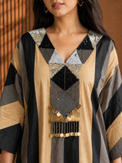 Black & Beige Embroidered Co-ord Set in Crepe