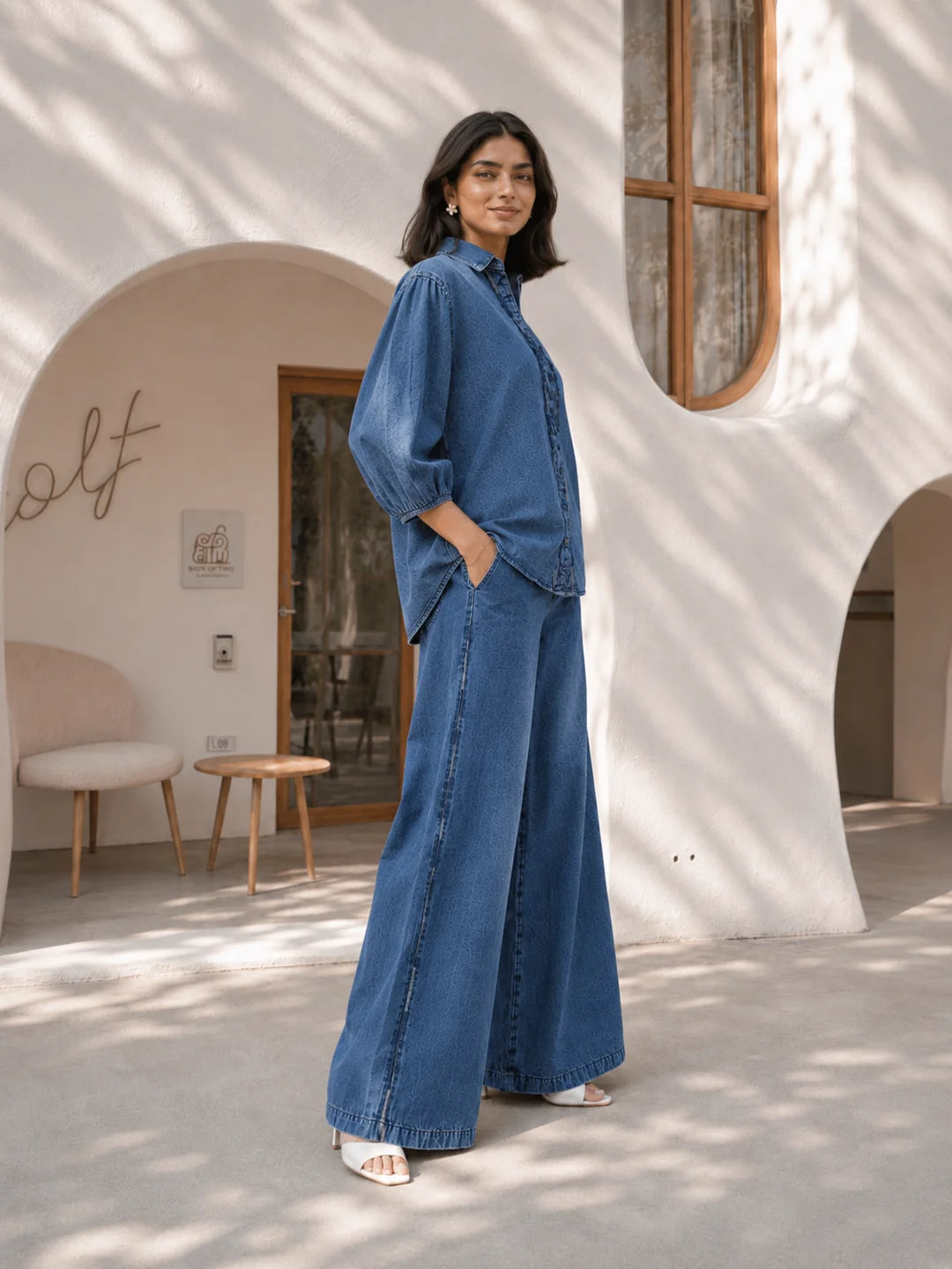 Washed Denim Blue 2-Piece Co-ord Set in Cotton Denim