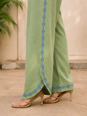 Sage Green Printed Co-ord Set with Beaded Embroidery in Muslin