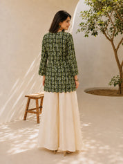 Dark Olive Green Printed Short Kurti in Cotton
