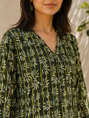 Dark Olive Green Printed Short Kurti in Cotton