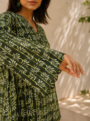 Dark Olive Green Printed Short Kurti in Cotton
