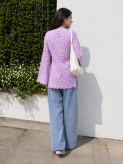 Lilac Short Kurti with Dotted Floral Print in Cotton