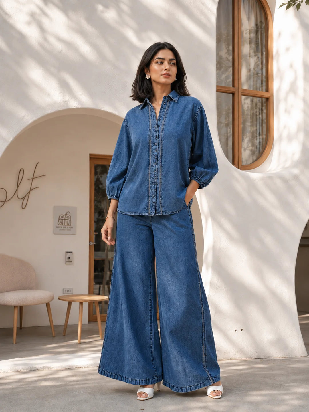 Washed Denim Blue 2-Piece Co-ord Set in Cotton Denim